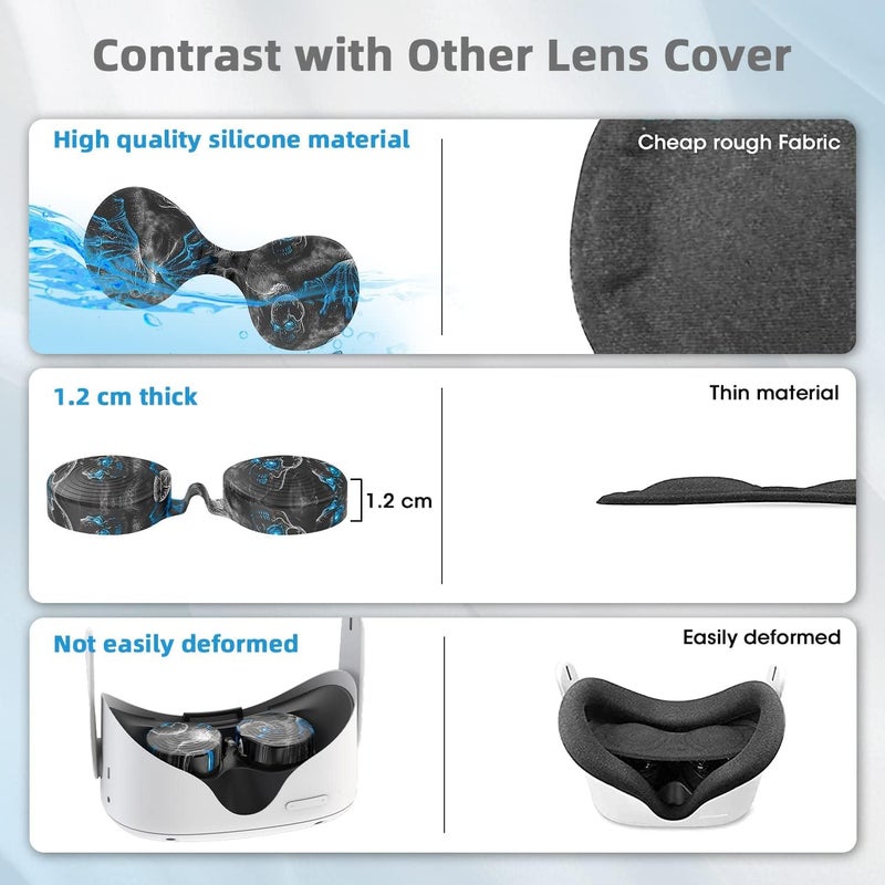 Relohas VR Accessories Kit Compatiable with Oculus Quest 2, Includes Silicone Face Cover, Controller Grips, Protective Shell, Lens Cover & 10 Disposable Eye Covers, No Signal Blocking (Phantom) - Image 3